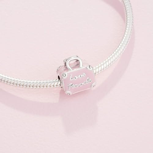 PANDORA Schmuck Rosa Reisetasche Sterling Silber Charm, Metall Metall Emaille