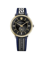 Versace Herren Armbanduhr  V-circle 42 mm Multifunktionszifferblatt mit Datumsfenster Armband Leder, Stoff VEBQ02019