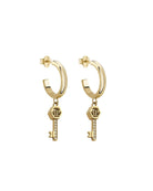 Philipp Plein Damen LADY VALENTINE IP Yellow Gold White Crystals Key Hoop Earrings PJHGA21EU