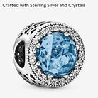 PANDORA Damen-Charm Himmelblauer Strahlenkranz der Herzen 925 Silber Kristall blau Brillantschliff - 791725NBS