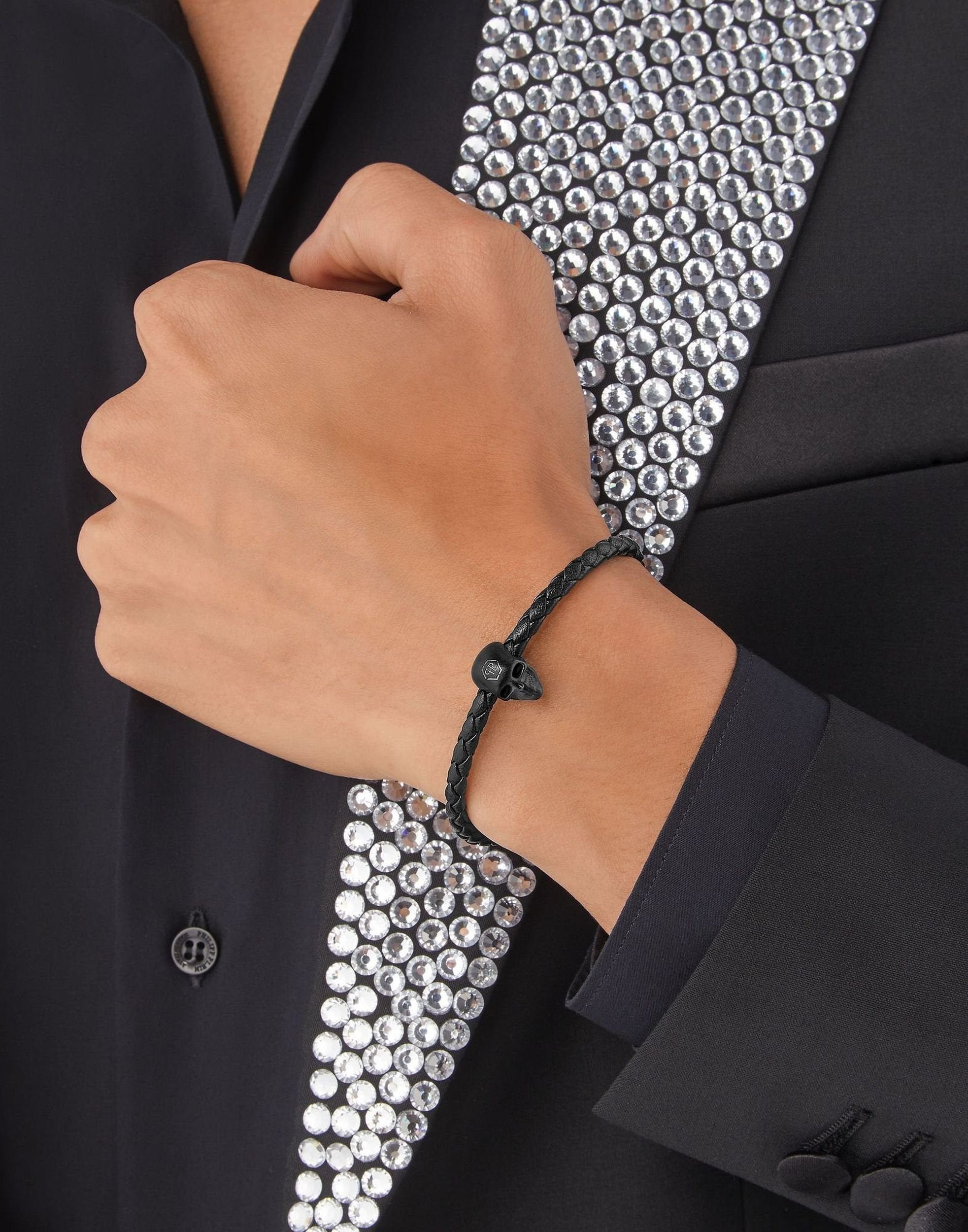 Philipp Plein Armband Herren Schwarz Leder Edelstahl PJYEA15BU