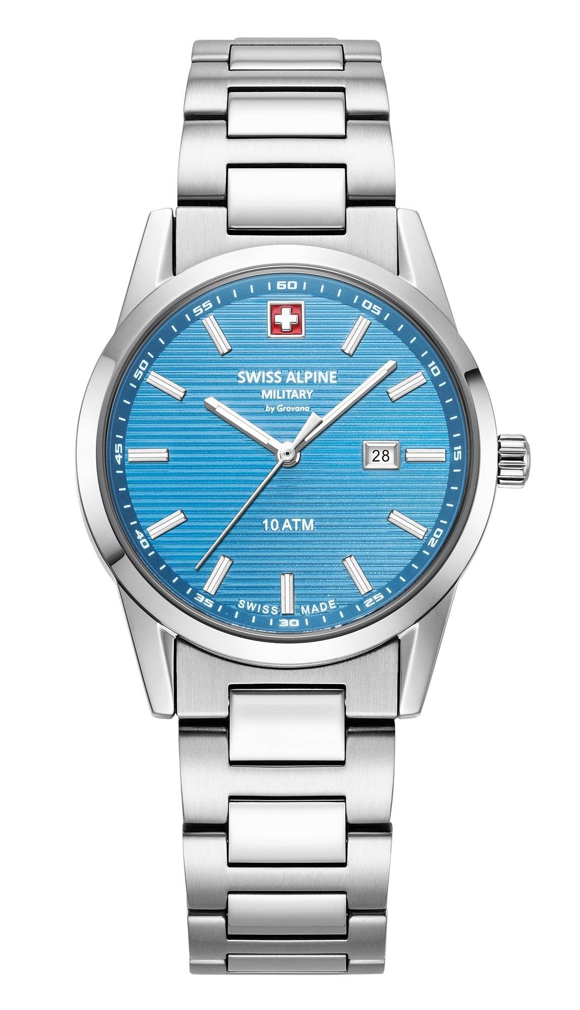 Swiss Alpine Military Damenuhr Argos Silber Hellblau 34mm 10ATM