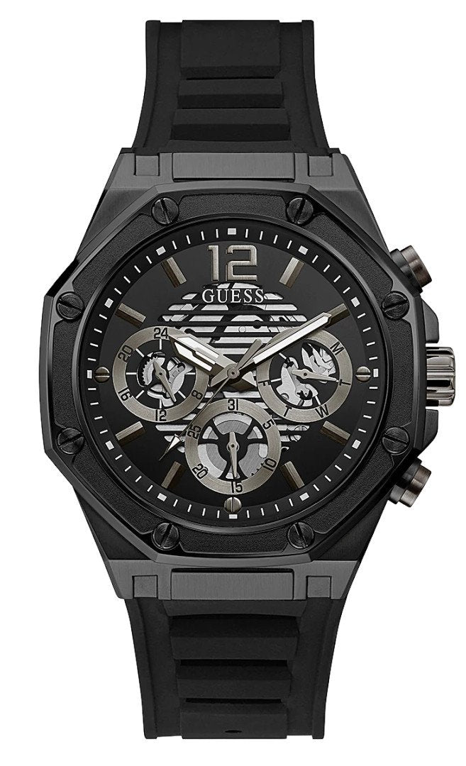 Guess Herren Armbanduhr Multifunktionsuhr Momentum schwarz 44 mm GW0263G4
