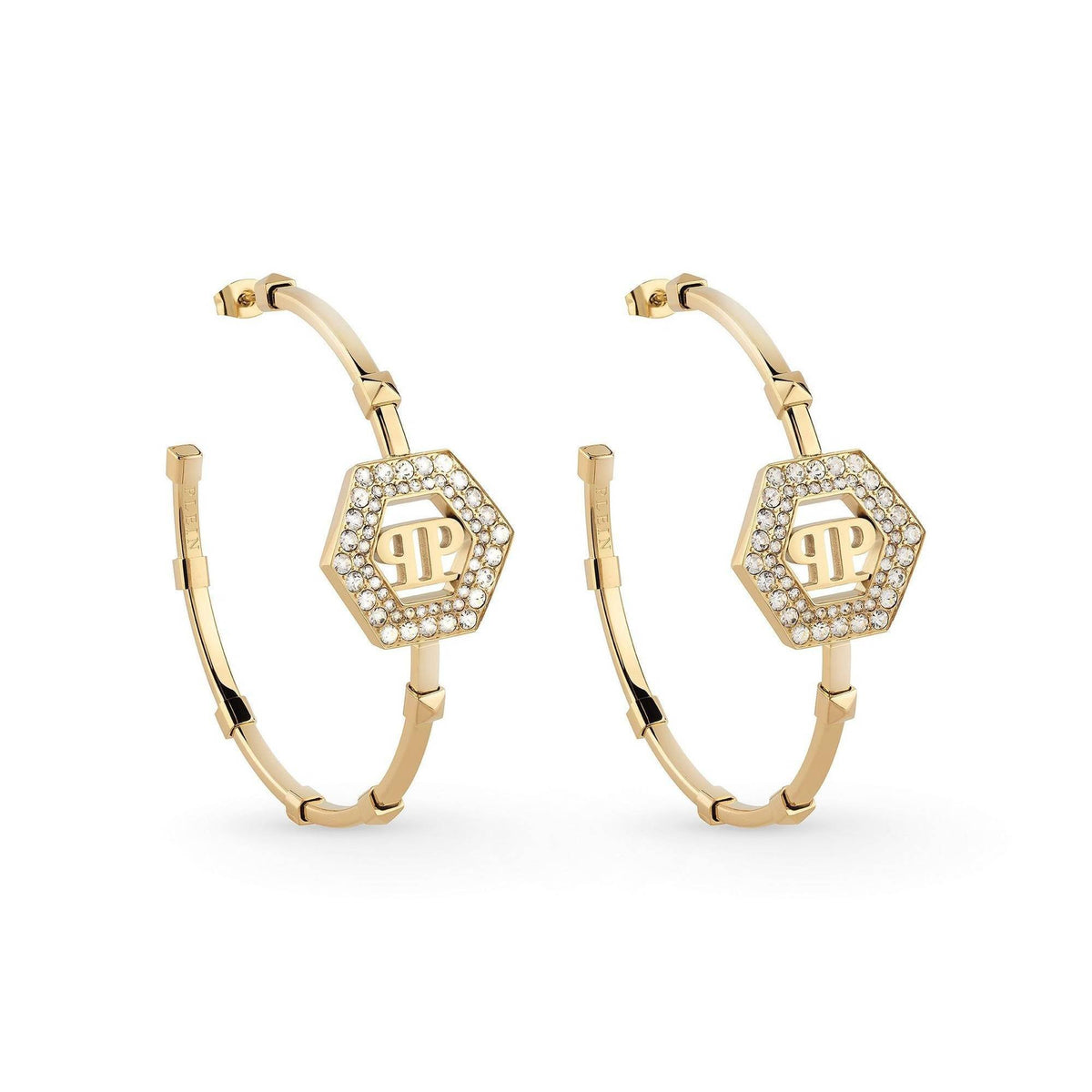 Philipp Plein Damen Ohrringe Creolen Edelstahl IP Gold mit Preciosa‑Crystals PJREA03EU