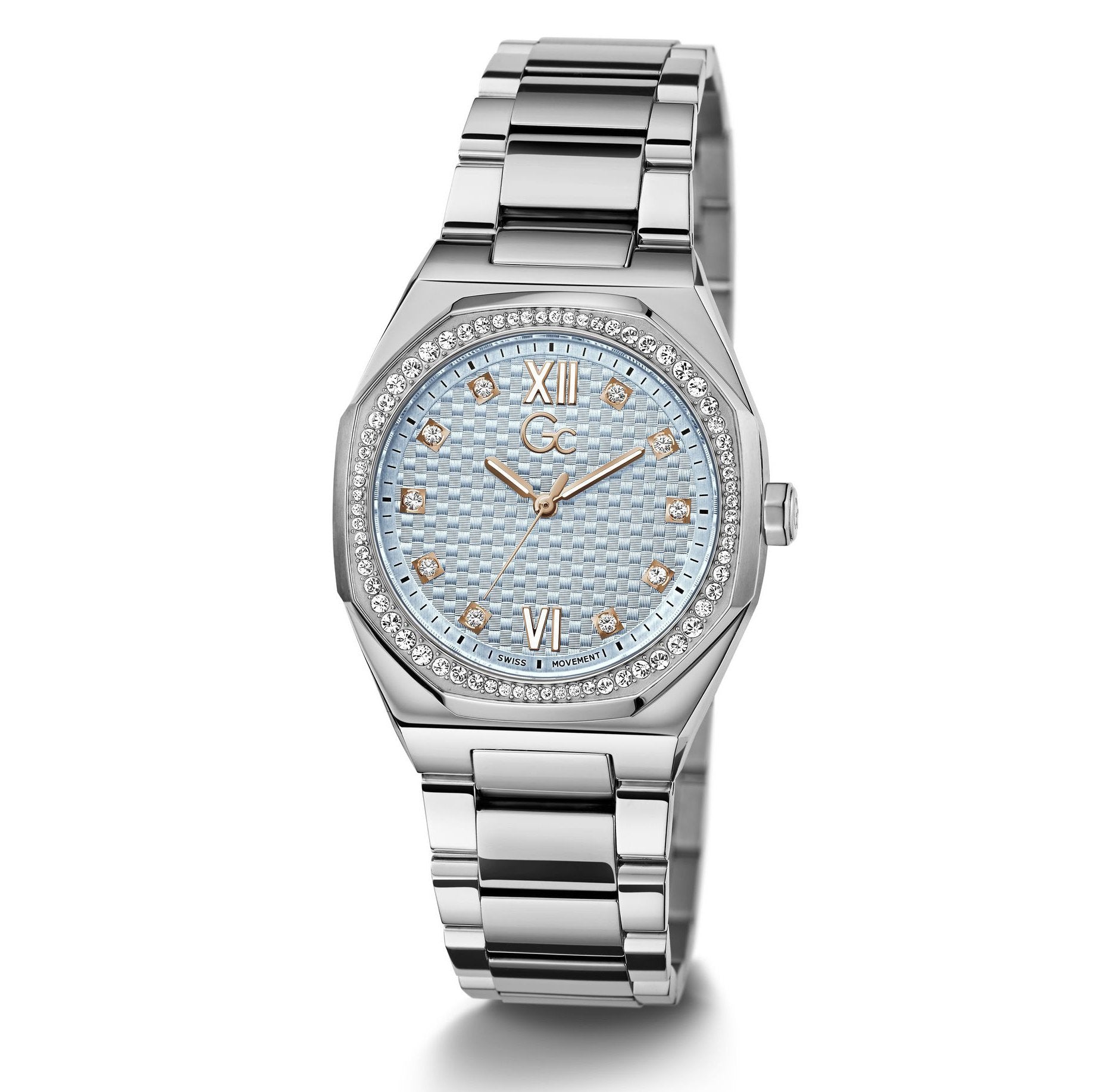 GUESS Collection GC Damen Armbanduhr Coussin Sleek Mid Size 34mm silber blau Z25003L7MF