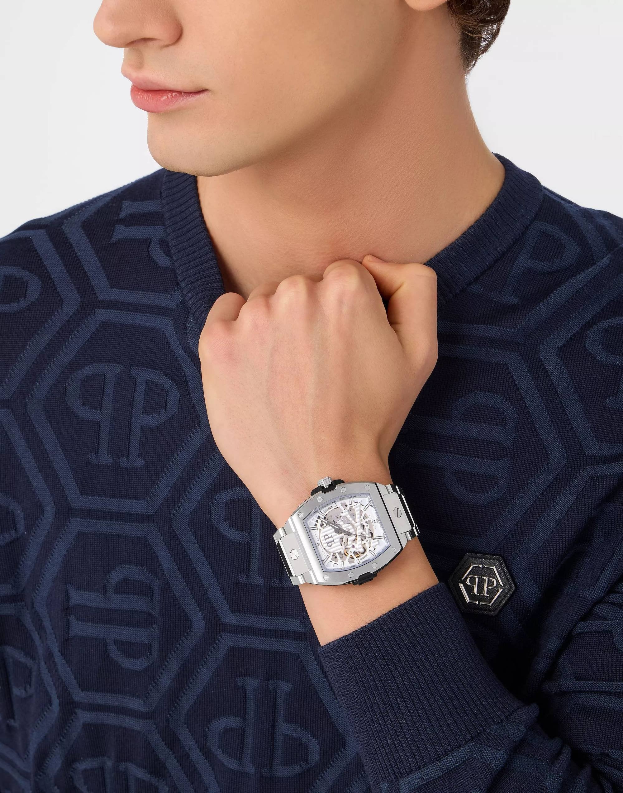 Philipp Plein Herren Automatikuhr The $keleton 2.0 PWJFA0425 Edelstahl Silber 44 mm