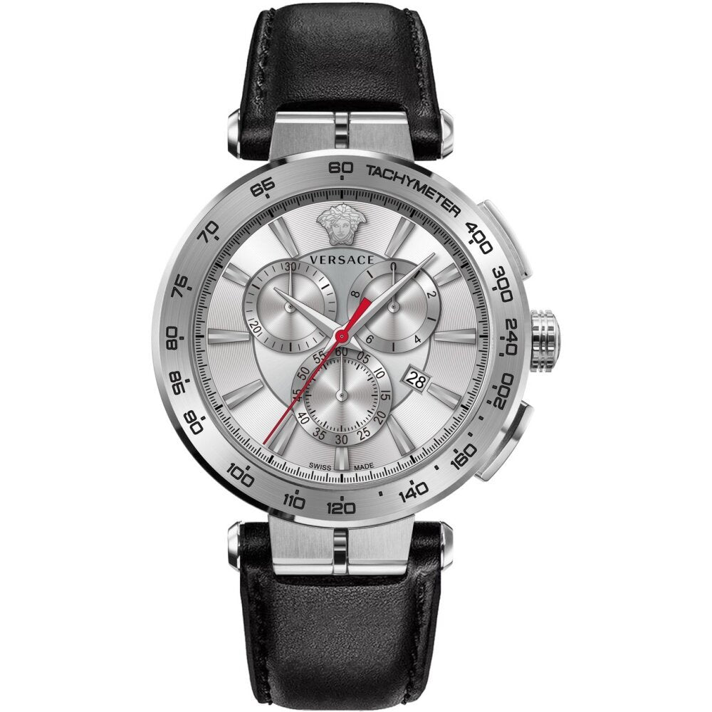 Versace Herren Armbanduhr Chronograph AION schwarz, silber 45 mm VE6CA0123