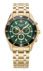 Swiss Alpine Military 7034.9118  Sierra Chrono Herrenuhr - Edelstahlgehäuse in Gold mit grünem Ziffernblatt 7034.9118
