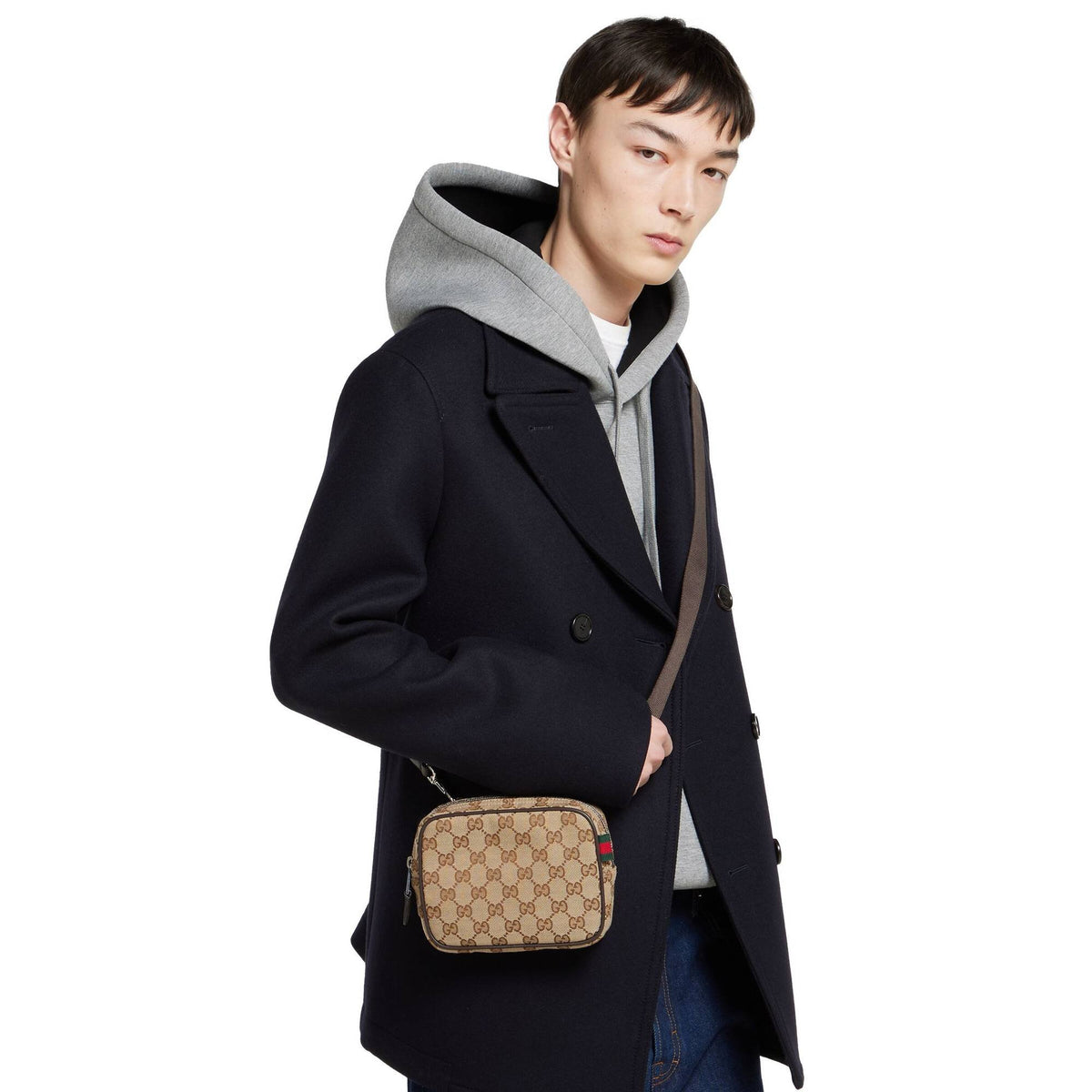 Gucci Herren Tasche Small Messenger Bag GG Monogramm Beige Braun 834268FAEON9750