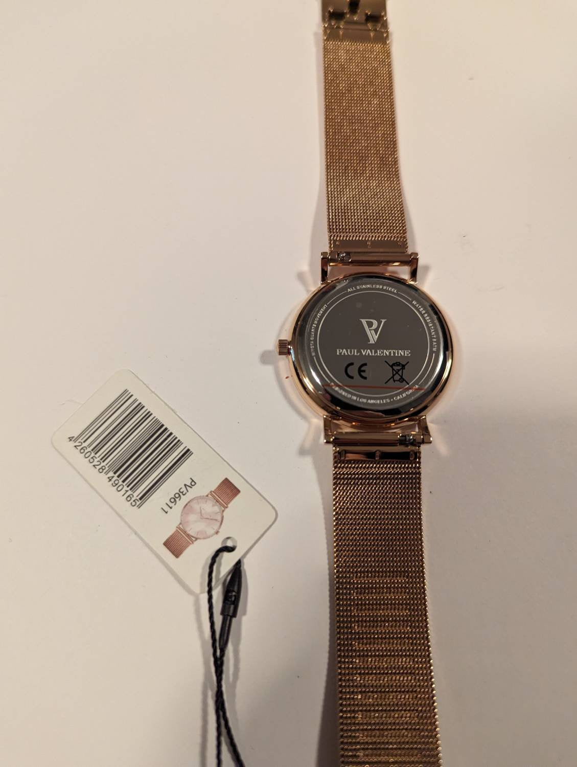 Paul Valentine Damen Armbanduhr ROSE GOLD PINK SEASHELL MESH 36 MM PV36611