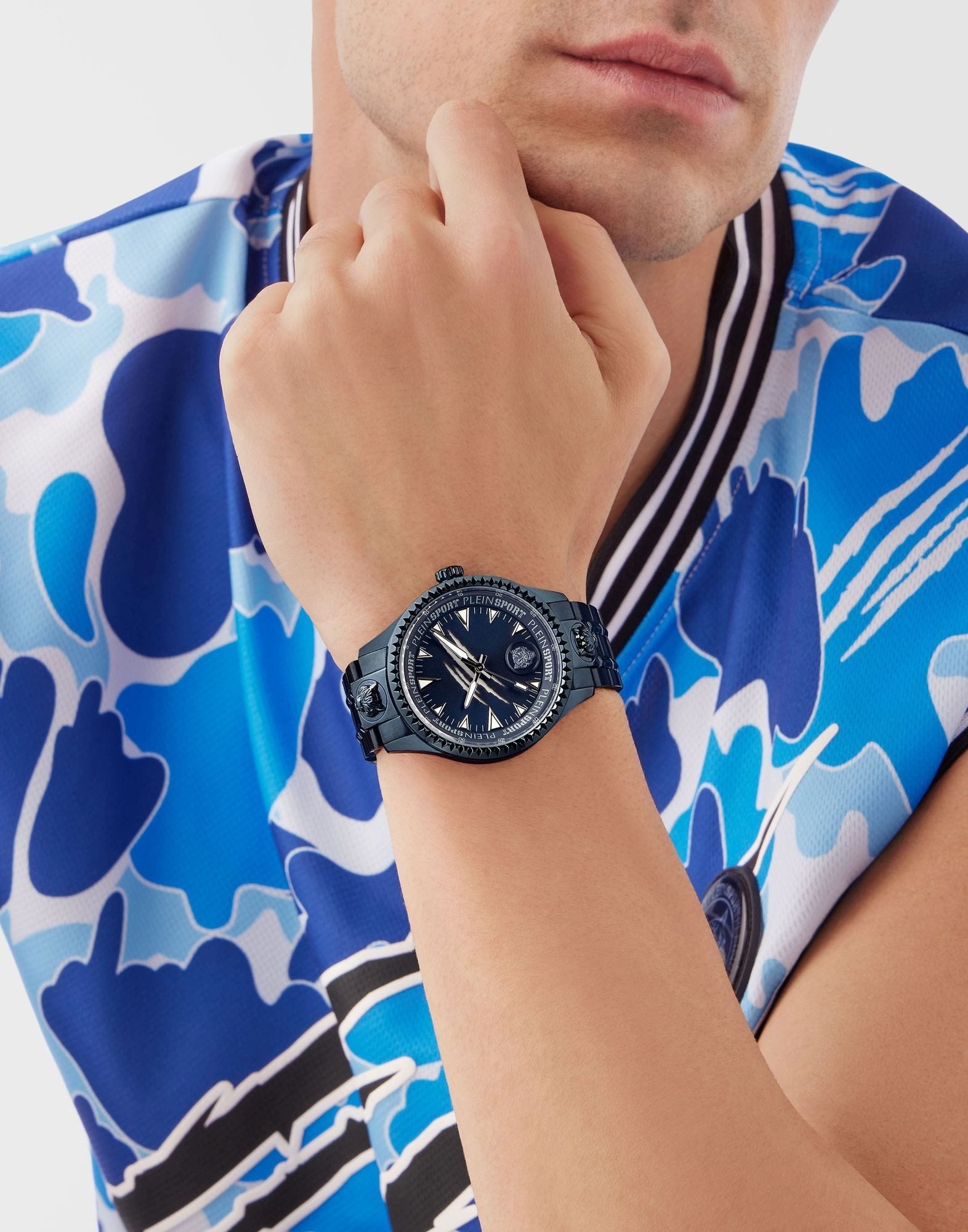 Plein Sport Herren Uhr LINEMAN PS5BA1224 Edelstahl IP Blue 45 mm