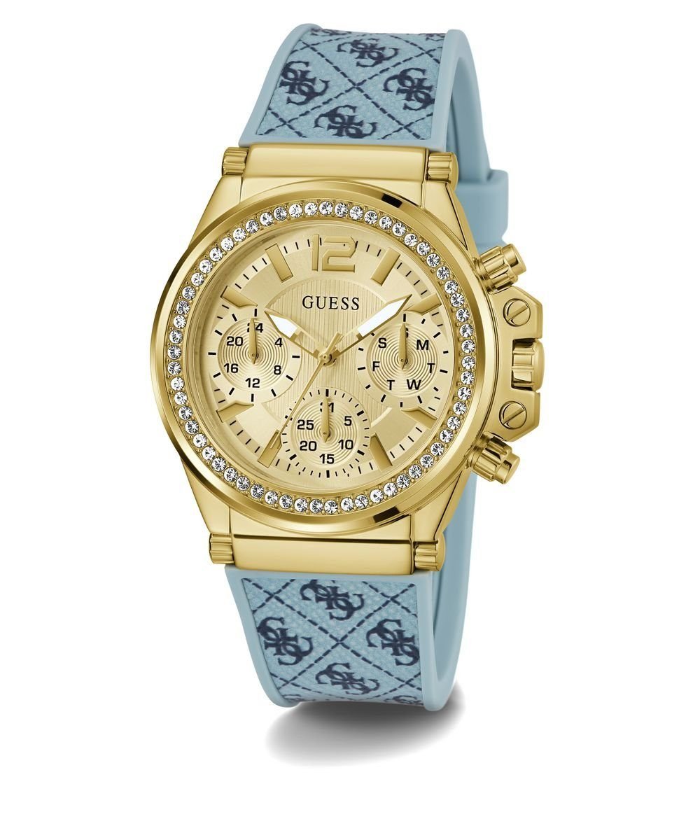 Guess Damen Multifunkion Armbanduhr CHARISMA hellblau, gold 38 mm GW0699L1