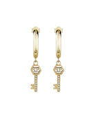 Philipp Plein Damen LADY VALENTINE IP Yellow Gold White Crystals Key Hoop Earrings PJHGA21EU