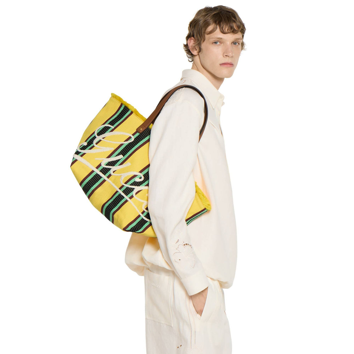 Gucci Tragetasche Herren Embroidered Medium Canvas Tote Bag Grün Multicolor 818771FAEF88797