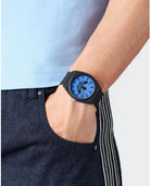 adidas Project Two Unisex Armbanduhr, Quarz Analog, Kunststoff, 38 mm, Kunststoffarmband, Schwarz, 5 bar, Zifferblattfarbe: Blau, AOST25547