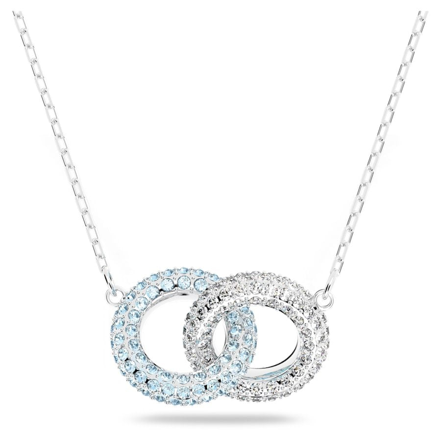 Swarovski Damen Halskette Stone Pavé, Verflochtene Ringe, Blau, Rhodiniert 5642883