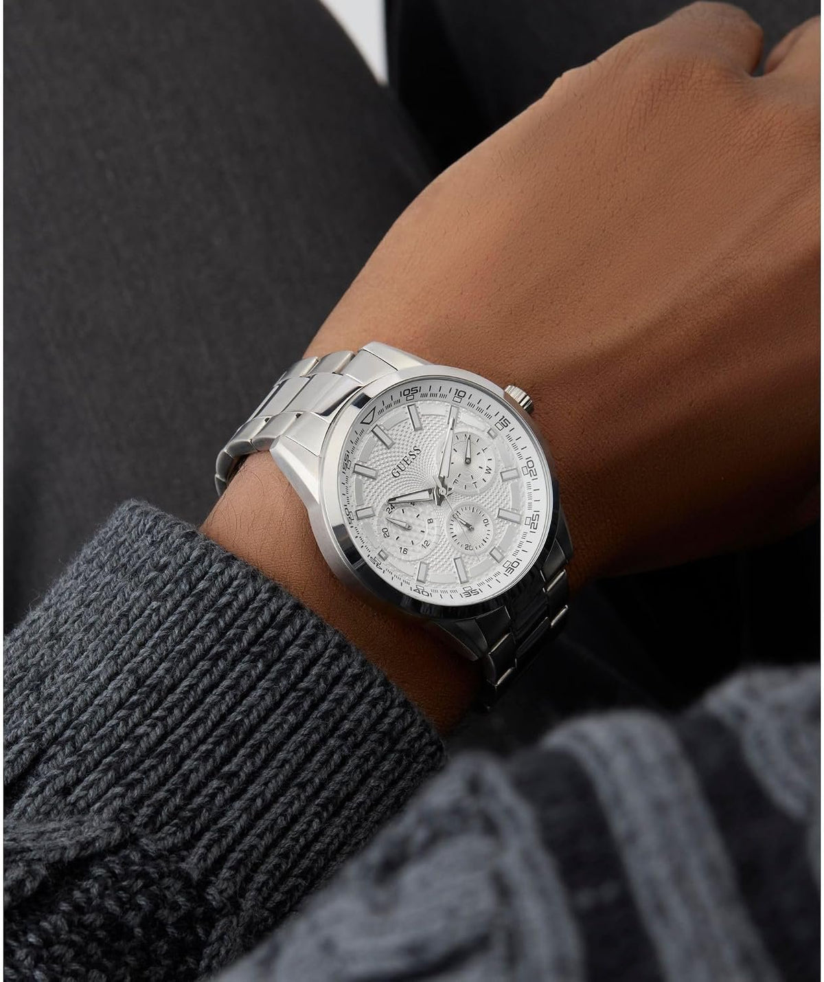 Guess Multifunktionsuhr Herren Silver Tone Multi-function Watch (Trey) Silber GW0963G1
