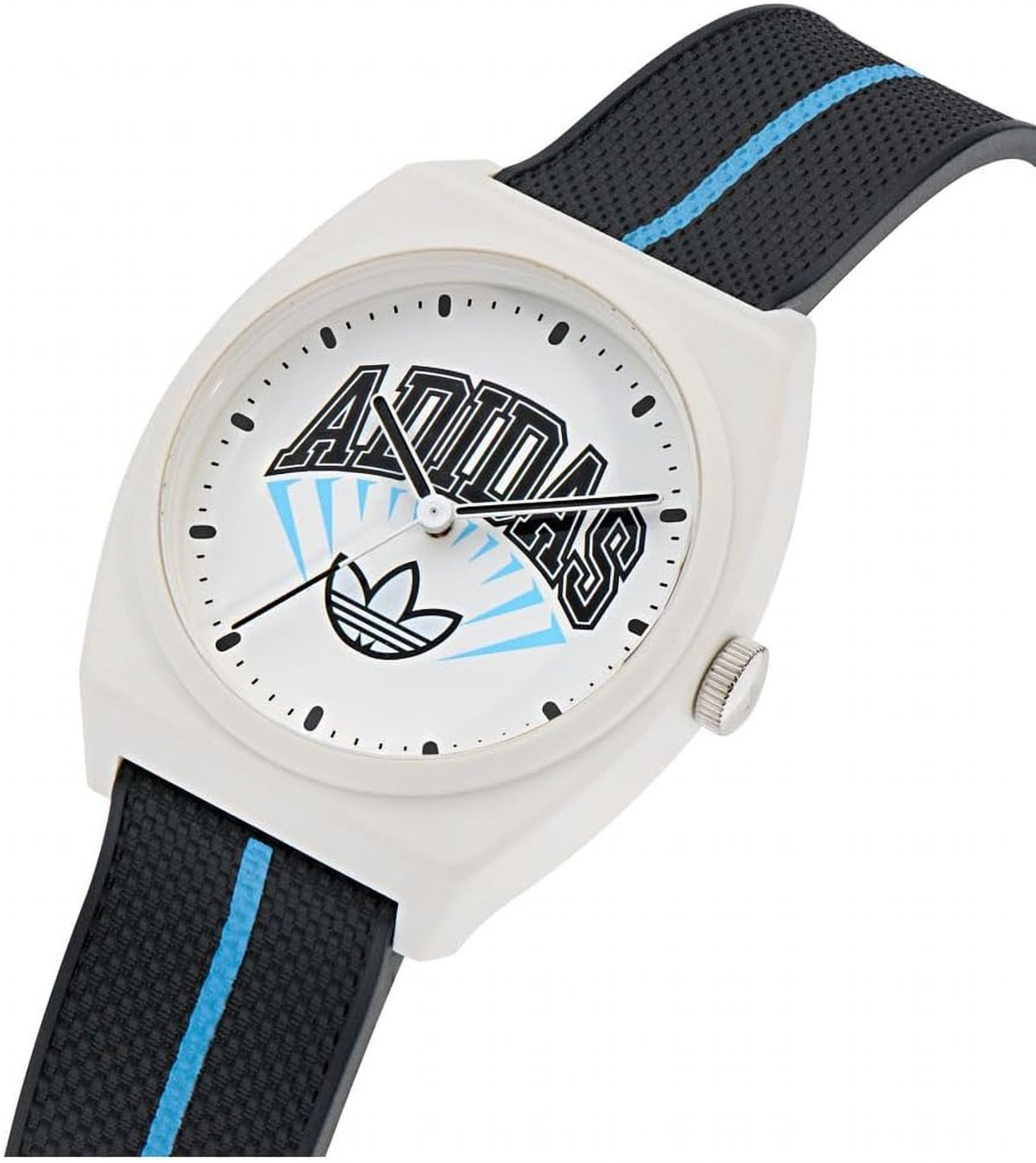 adidas Project Two Unisex Armbanduhr, Quarz Analog, Kunststoff, 38 mm, Kunststoffarmband, Schwarz, 5 bar, Zifferblattfarbe: Mehrfarbig, AOST25038
