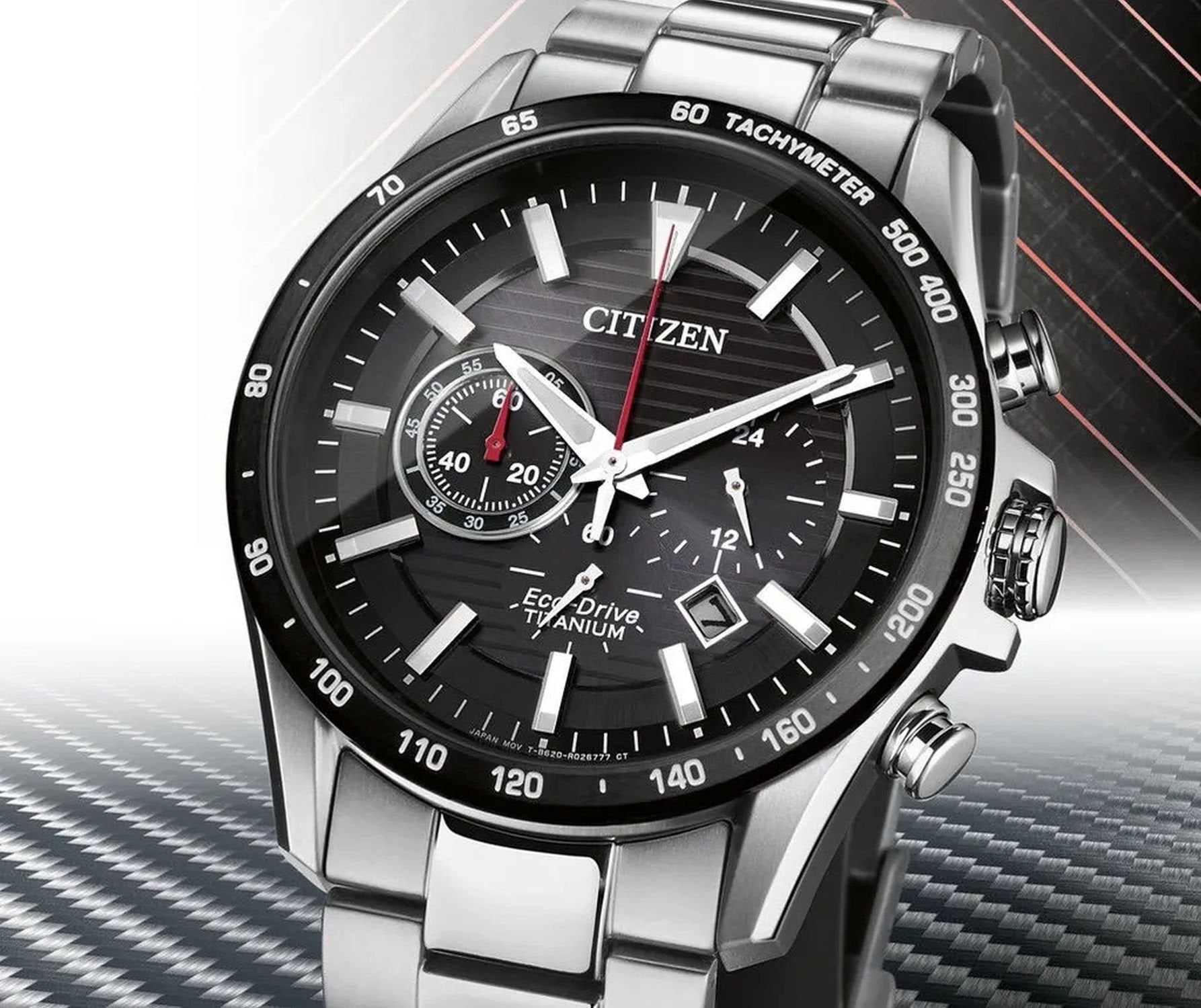 Citizen Armbanduhr Herren Super Titanium Chronograph Schwarz Silber CA4444-82E