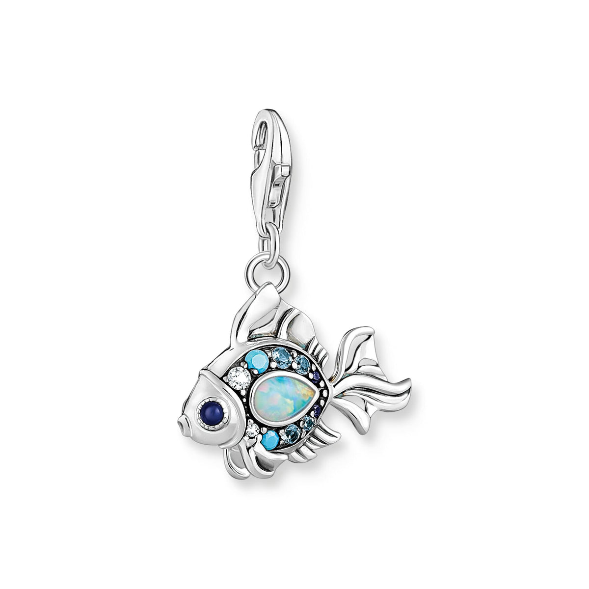 Thomas Sabo Charm-Anhänger Fisch 925 Sterlingsilber geschwärzt Glas-Keramik Stein pink Opalsynthetischer Spinell Zirkonia