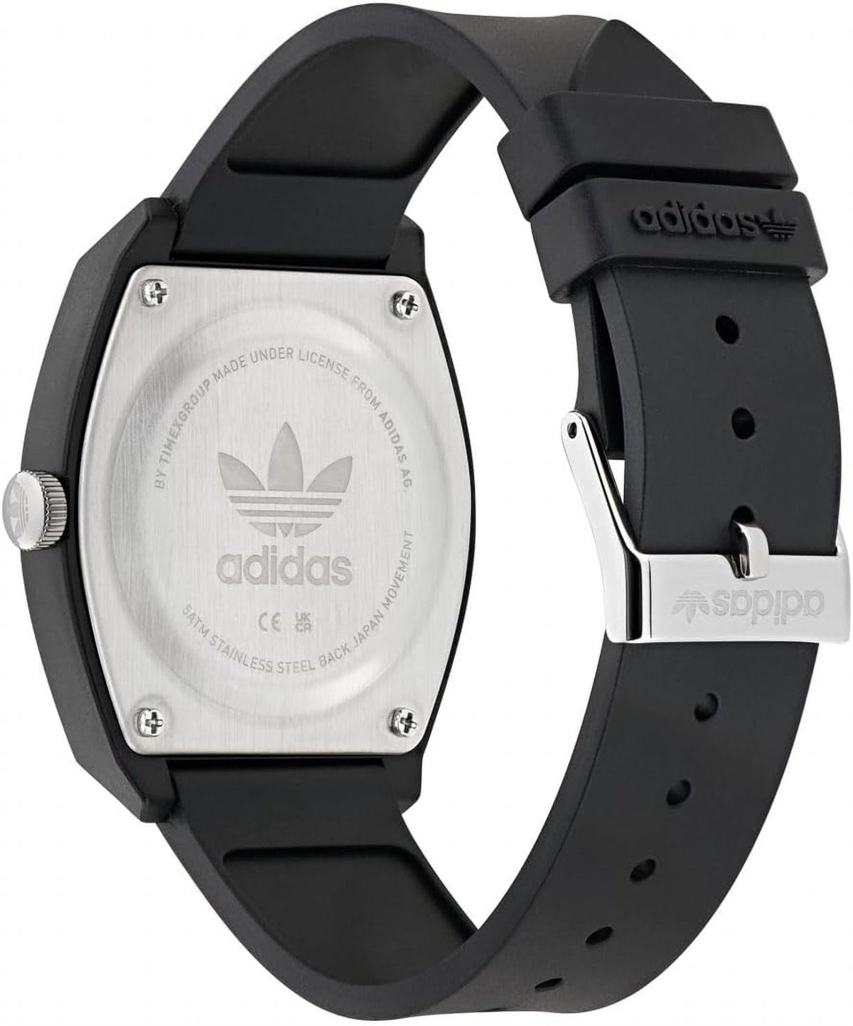 adidas Project Two Unisex Armbanduhr, Quarz Analog, Kunststoff, 38 mm, Kunststoffarmband, Schwarz, 5 bar, Zifferblattfarbe: Blau, AOST25547