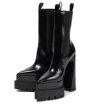 Versace Damen Stiefeletten Medusa schwarz poliertem Leder High Heel Plattform Stiefel 1007143-DVT51-1B000