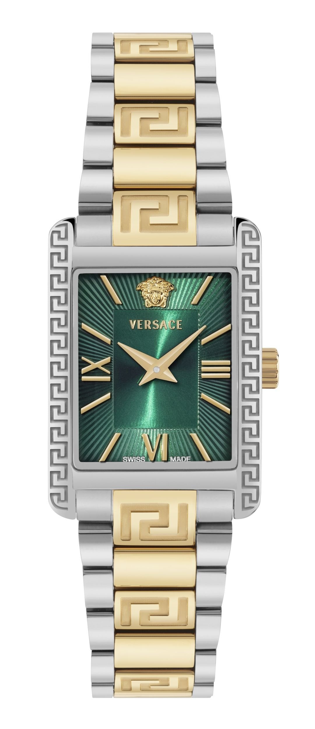 Versace VEKSA0526 Black dial Medusa head and Versace logo at 12h.