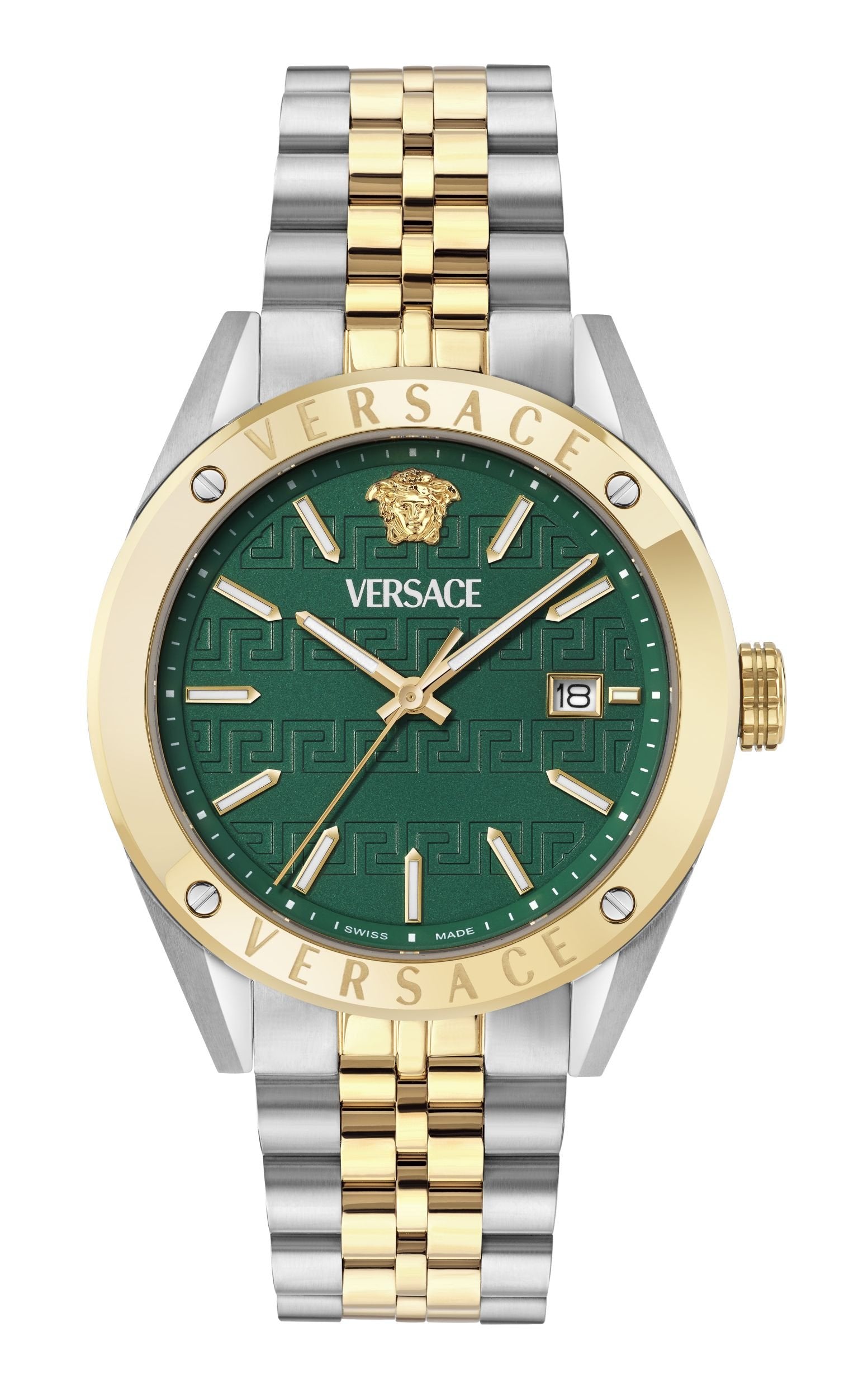 Versace Herren Armbanduhr Athletics Gents Silber, Gold, Grün 41 mm VEKHA0525