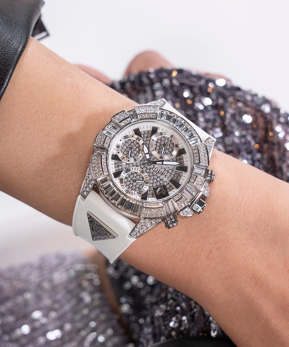 GUESS Damen Multifunktionsuhr 40th Anniversary Special Edition Weiß Silber GW0814L2