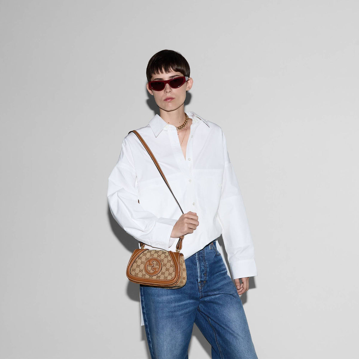 Gucci Schultertasche Damen Blondie Mini Beige/Dunkelbraun 815700-HAAKG-9755
