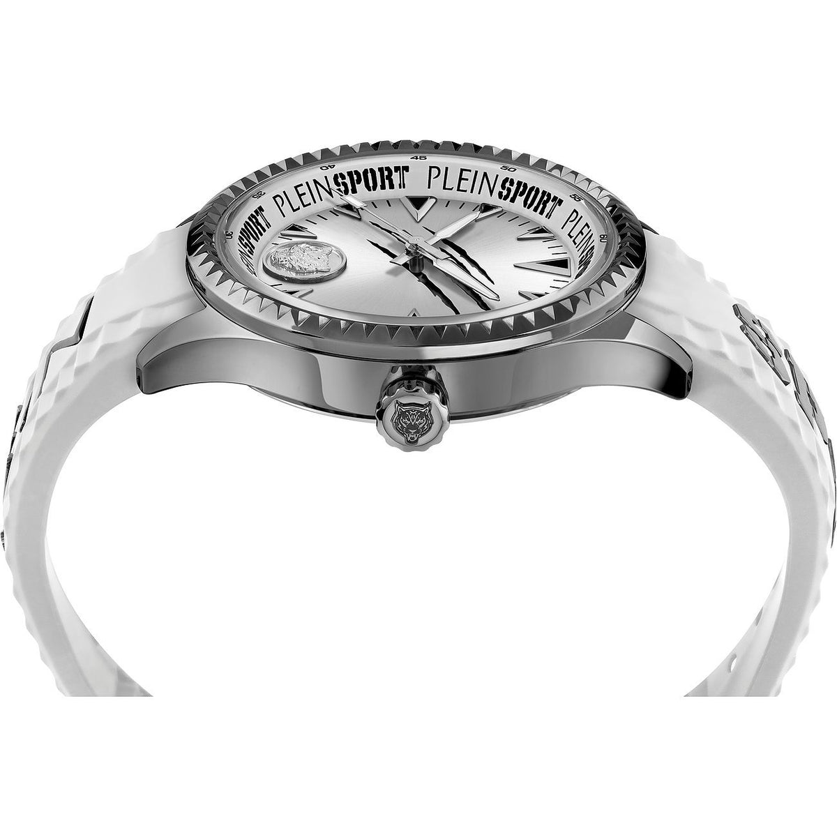 Plein Sport Herren Uhr LINEMAN PS5BA0224 Edelstahl IP Gunmetal / Silikon Weiß 45 mm