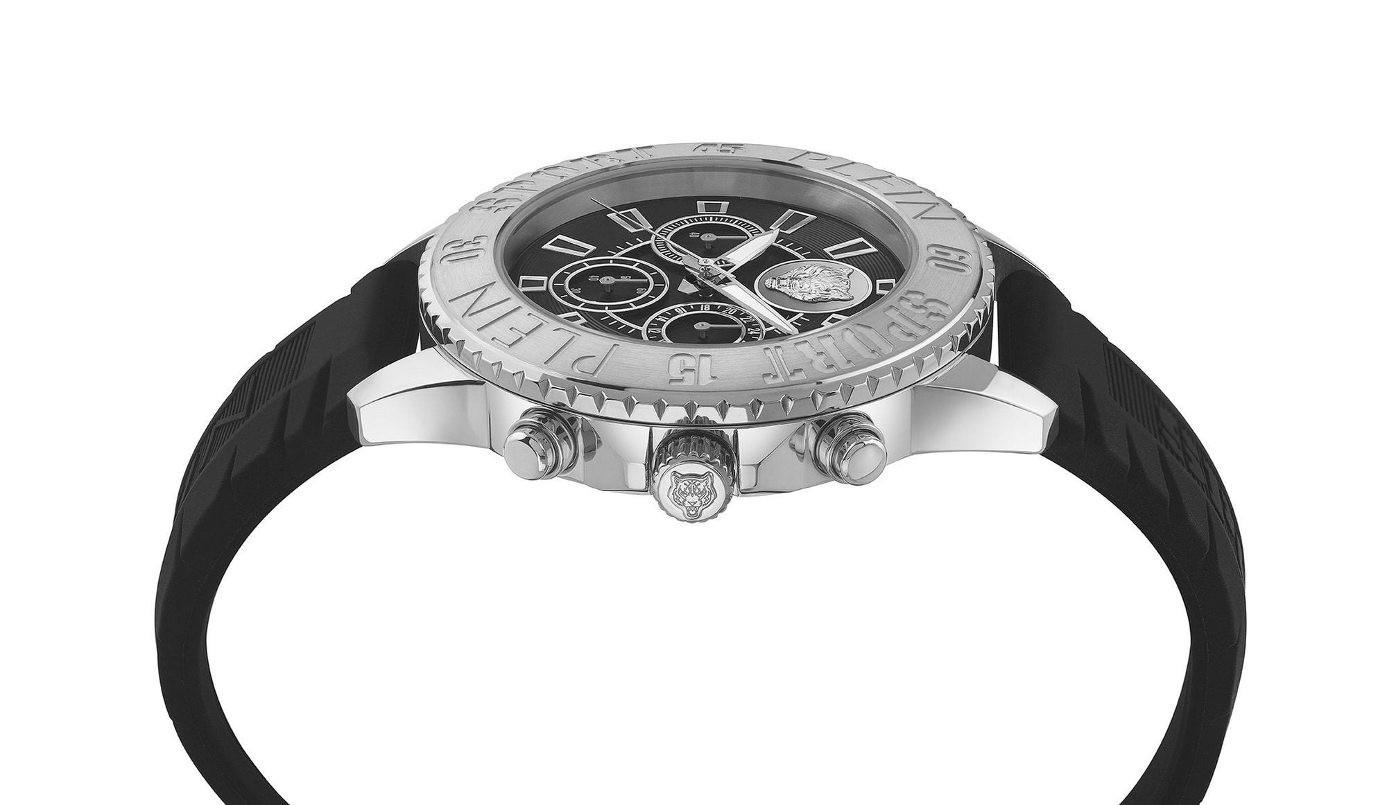Plein Sport Herren Chronograph GLAM CHRONO PSMEA0124 Edelstahl / Silikon 44 mm