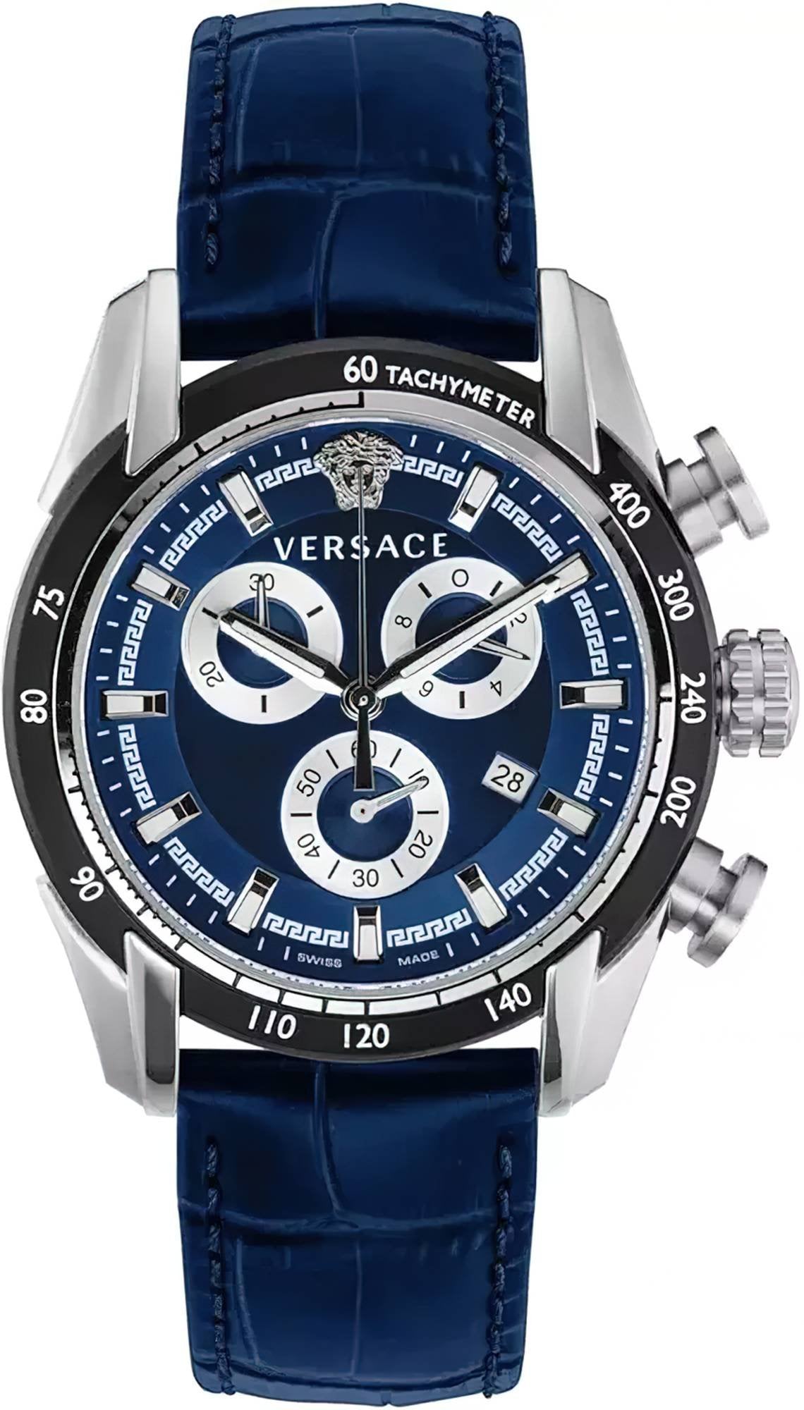 Versace Herren Chronograph V-Ray Chrono Silber Blau VE2I00721