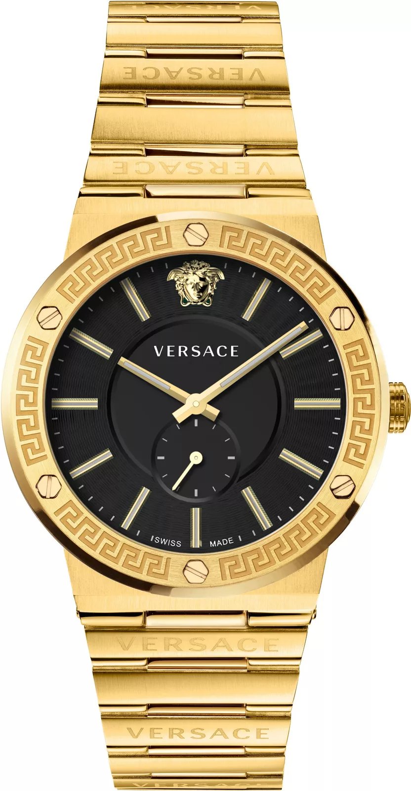 Versace Herren Armbanduhr VEVI00821 Greca Logo Schwarz Gold Edelstahl