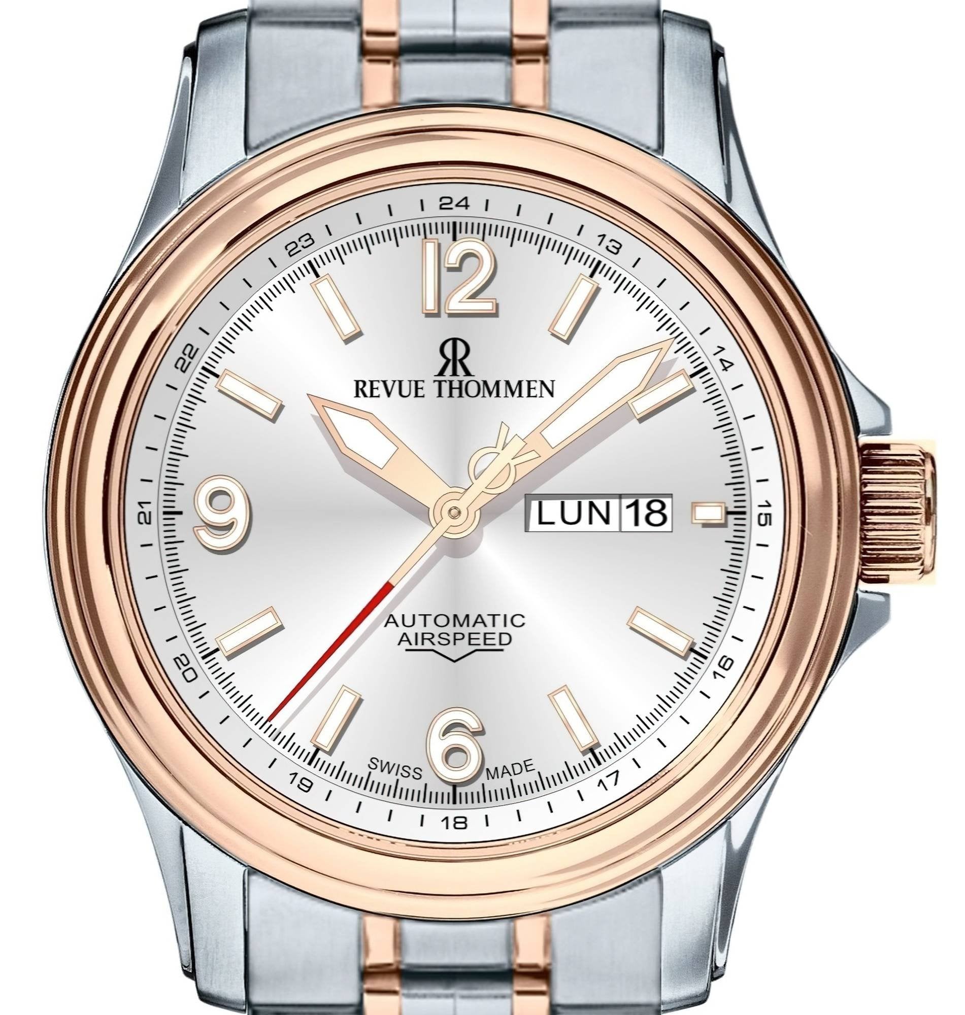 Revue Thommen Uhr Herren Air Speed Xlarge Silber Bicolor 16040.2452