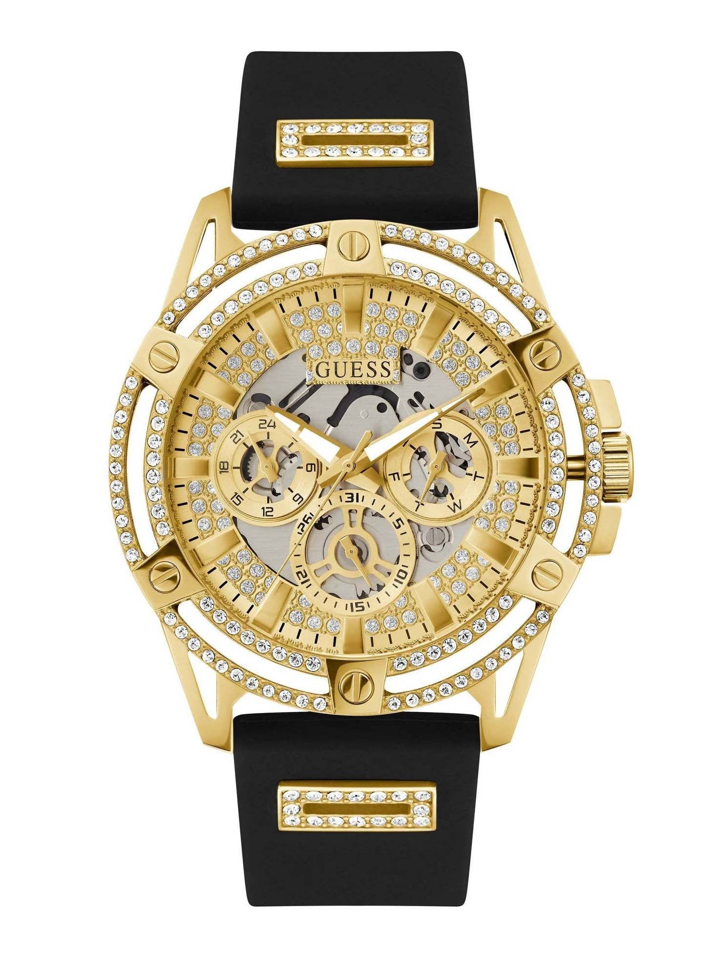 Guess Herren Multifunkion Armbanduhr King schwarz, gold 48 mm GW0537G2