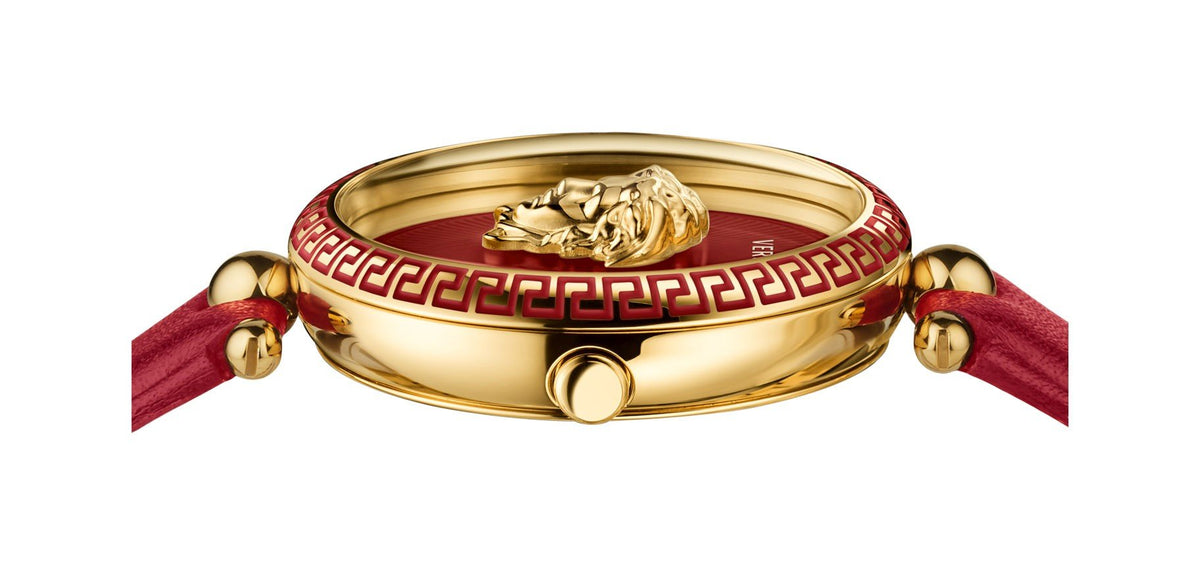 Versace Damenuhr Palazzo Empire Rotes Leder Gold Stahlgehäuse 39mm VCO12 0017