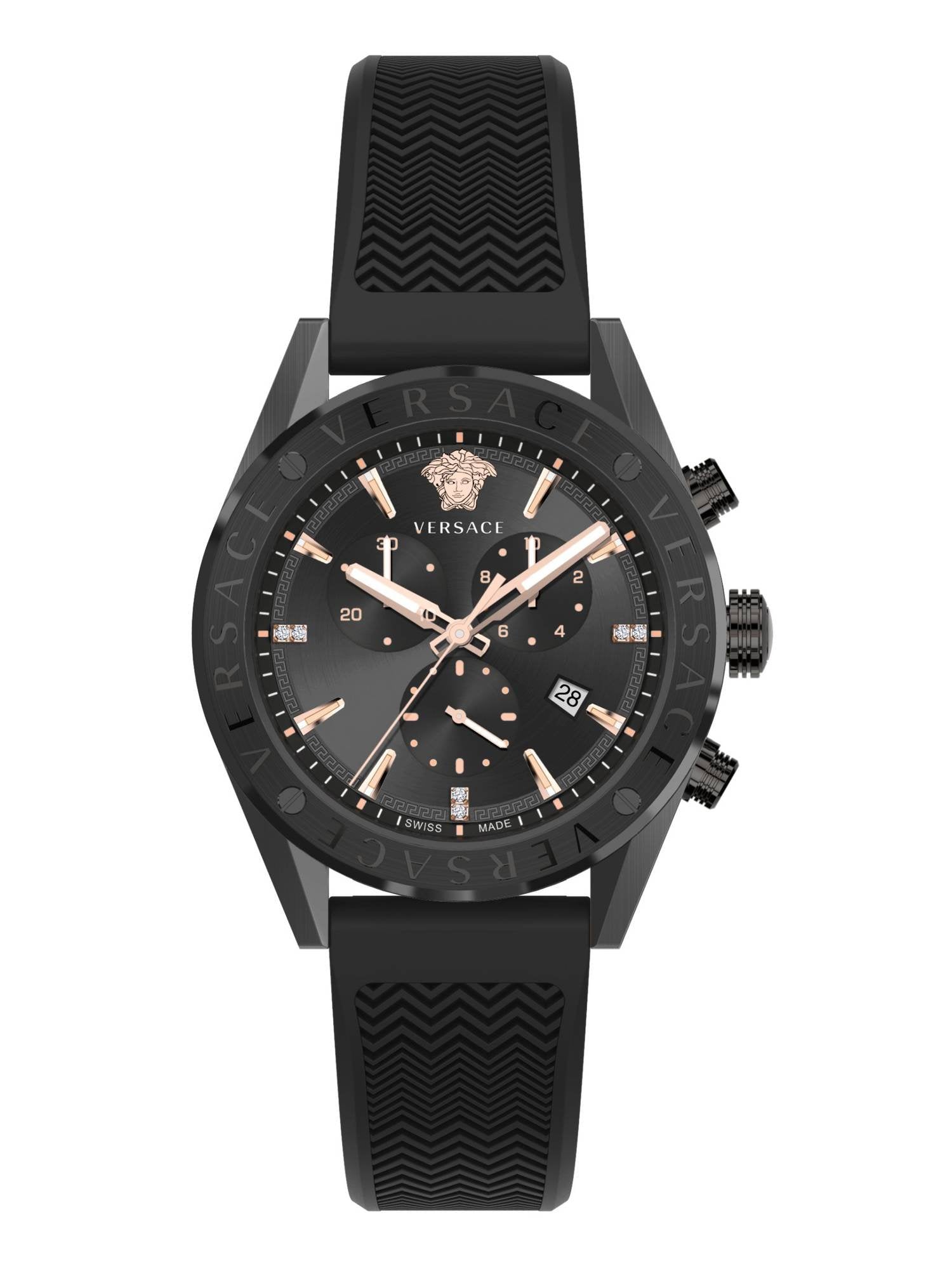 Versace Herren Armbanduhr  V-Chrono 45 mm Chronograph, Datumsfenster Armband Silikon VEHB01019