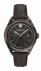 Versace Glaze Herrenuhr Dunkelgrau Braun Leder Silber Stahl 43mm VERA00418