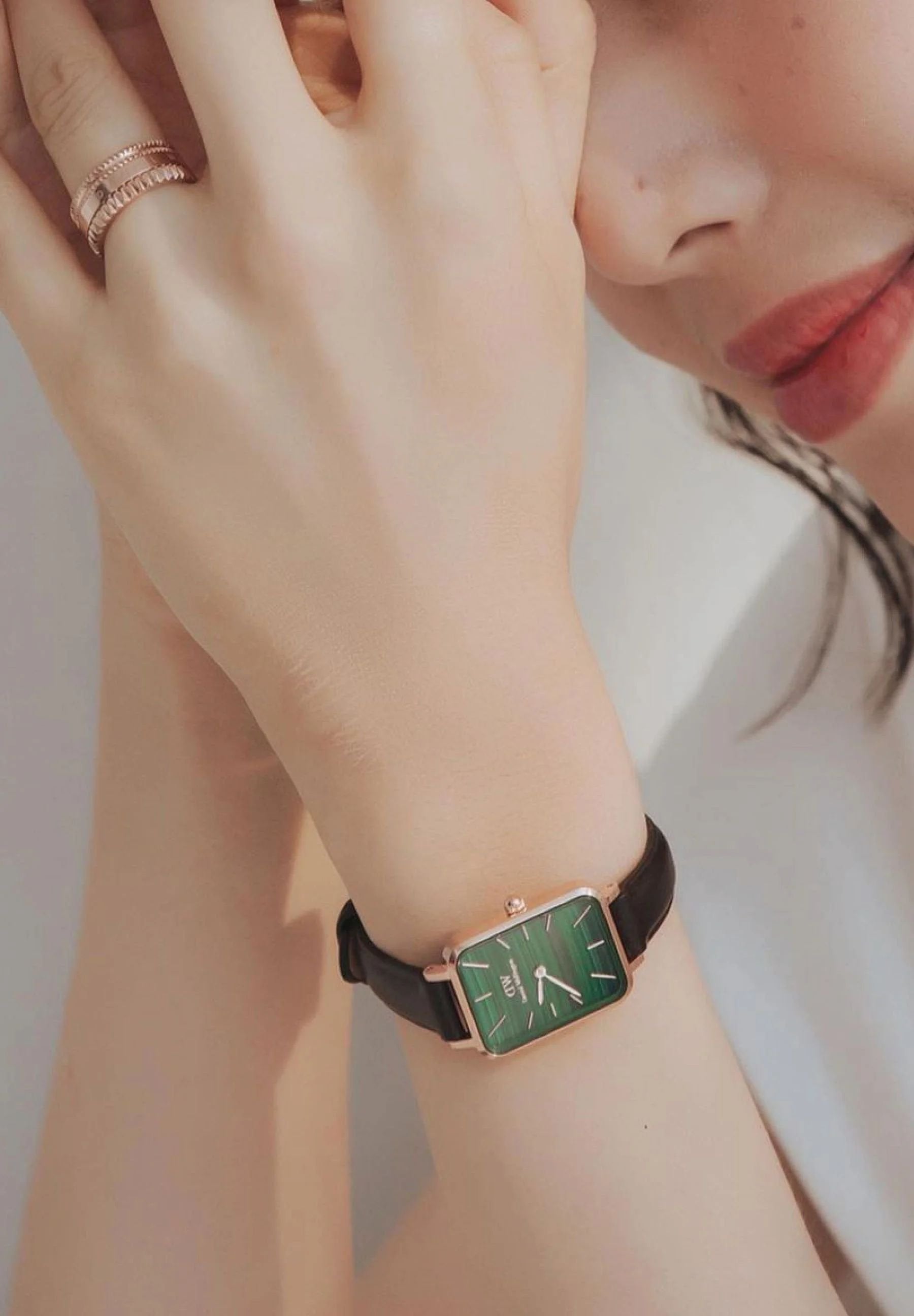 Daniel Wellington Analoguhr Damen Quadro Pressed Sheffield Roségoldfarben Grün DW00100439