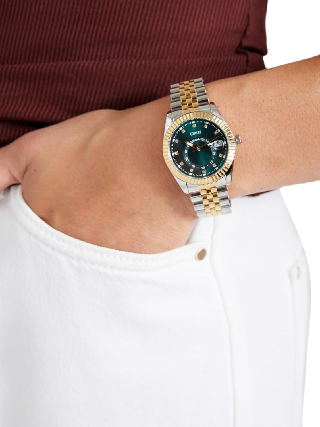 Guess Analoguhr Damen Jada Bicolor Silberfarben Goldfarben Grün GW0936L3