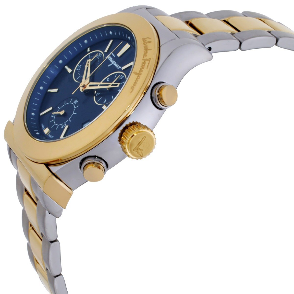 Salvatore Ferragamo Herrenuhr 1898 Chronograph Quarz Blau Zweifarbig 42 mm SFH600418