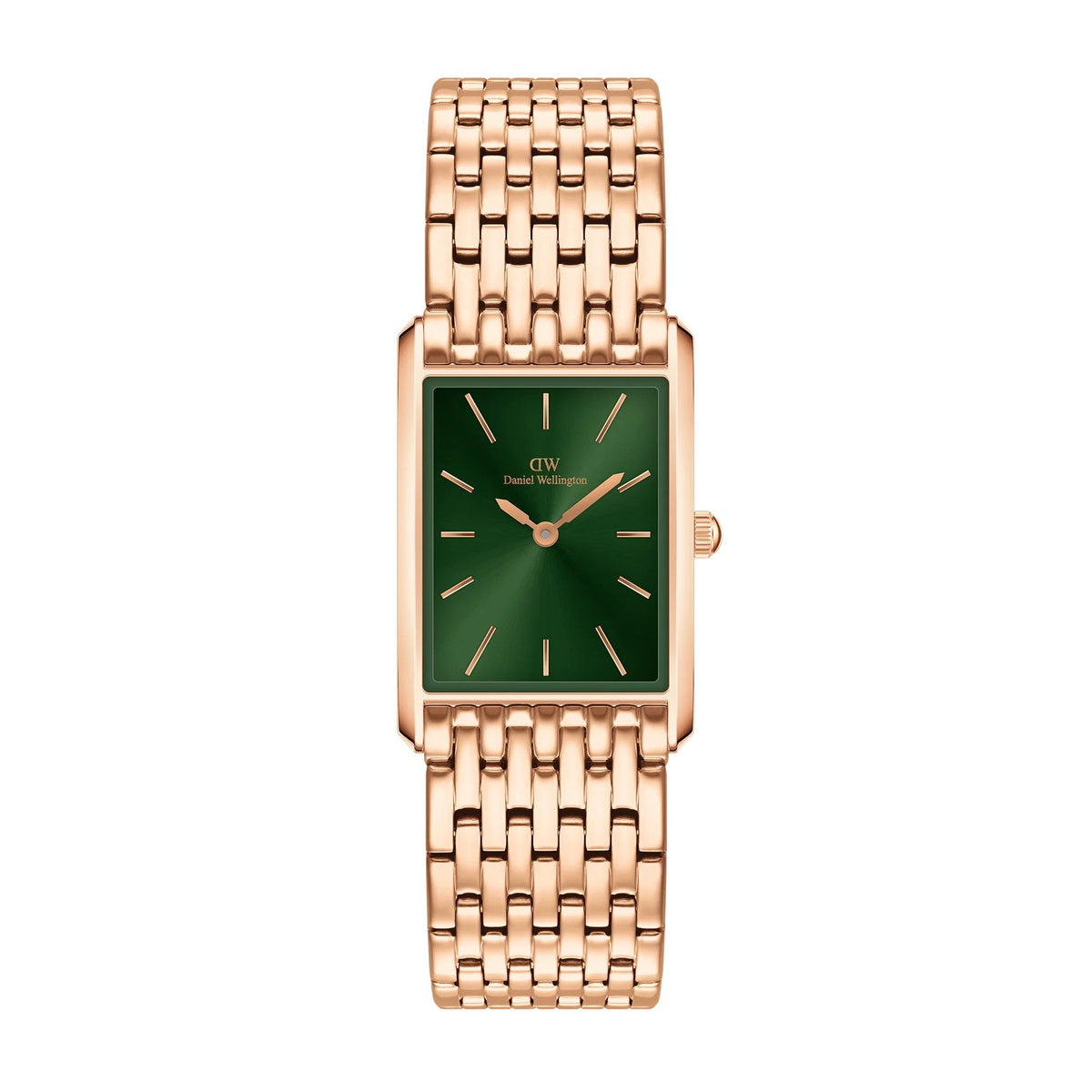 Daniel Wellington Analoguhr Damen Bound 9 Link Roségoldfarben Grün DW00100704