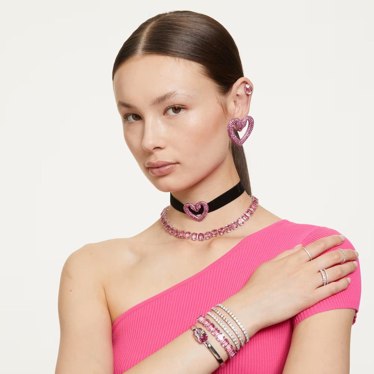 Swarovski Armband Unisex Matrix Tennis Rundschliff Rosa Rhodiniert Größe S 5648930