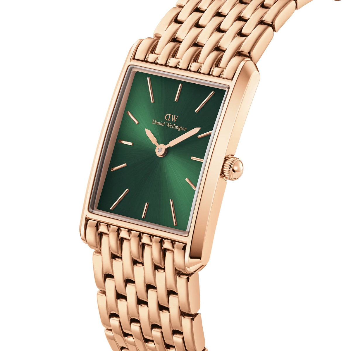Daniel Wellington Analoguhr Damen Bound 9 Link Roségoldfarben Grün DW00100704
