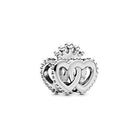 PANDORA Krone und Verschlungene Herzen Charm Sterling-Silber 7,8 x 12,4 x 12,7 mm (T/H/B)