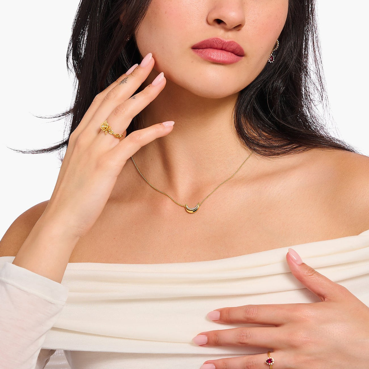 THOMAS SABO Halskette Damen Moon Romance Silber / Goldmodell KE2299‑414‑14‑L45V