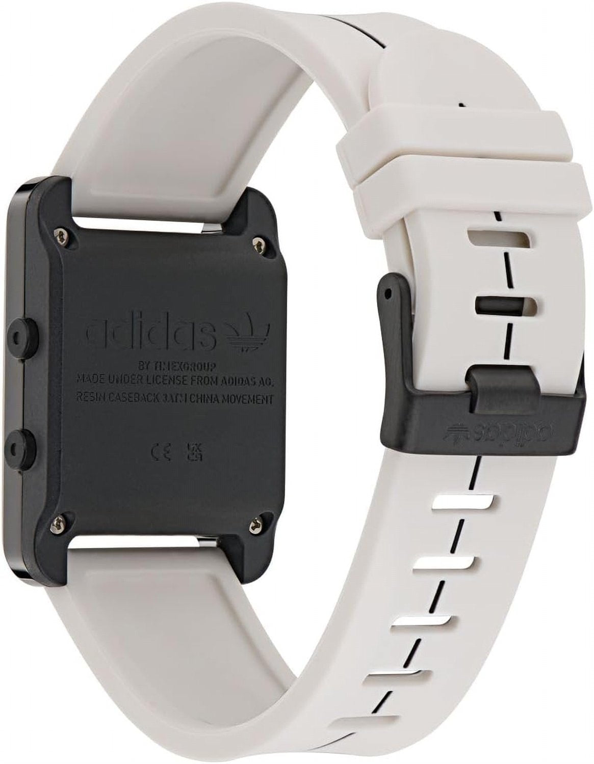 adidas Retro POP Three Unisex Digital Armbanduhr, Quarz, Edelstahl, 31 mm, Silikonarmband, Weiß, 3 bar, Digital LED-Display, AOST25536