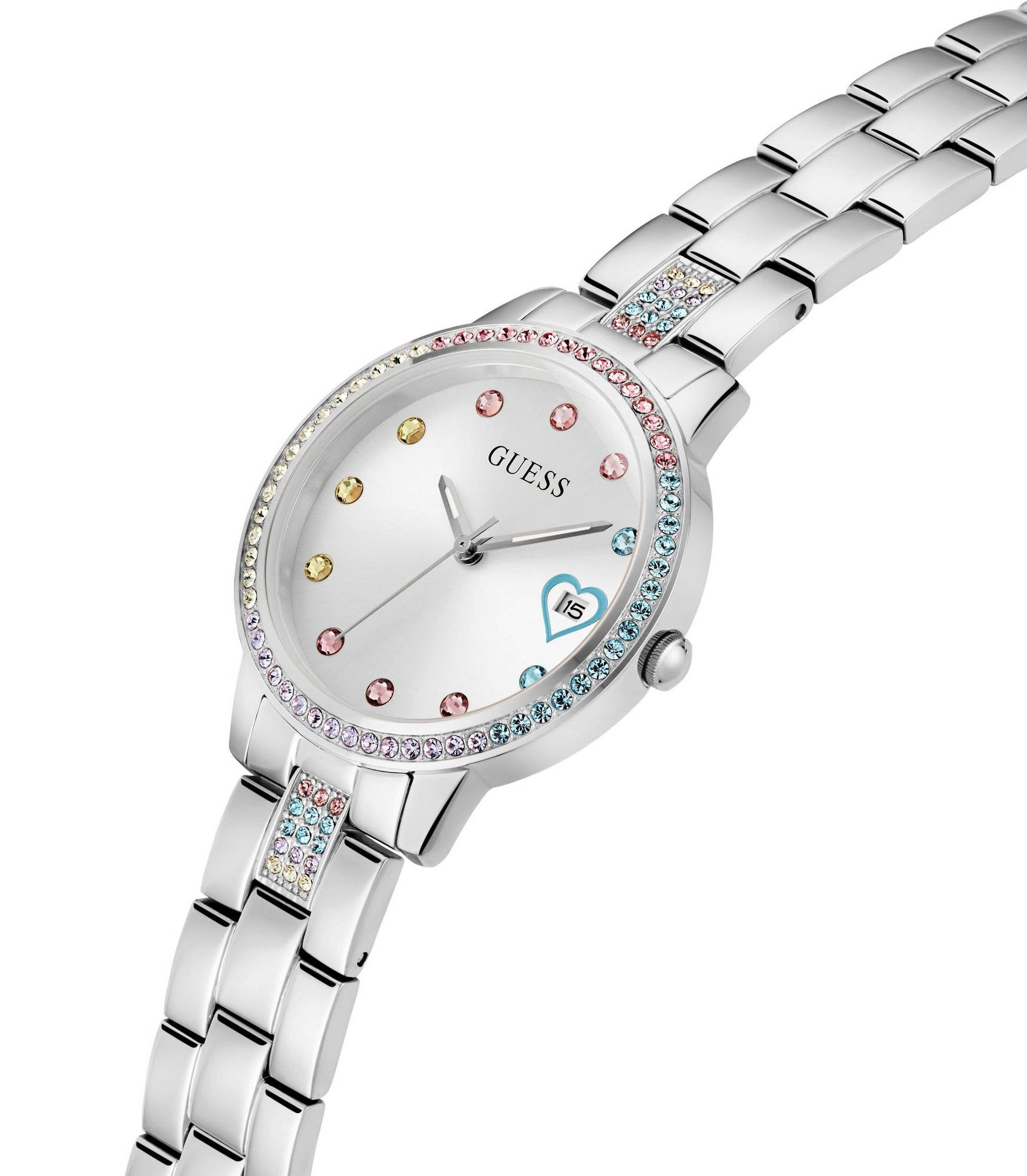 Guess Damen  Armbanduhr  THREE OF HEARTS silber 34 mm GW0657L1