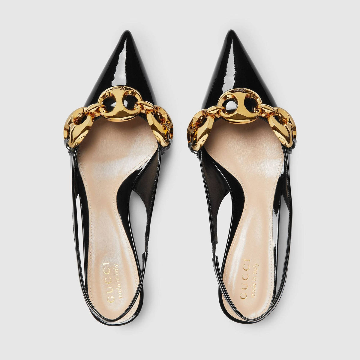 Gucci Damen Schuhe Marina 45 Slingback Pumps Schwarz Kette Nero 794372BNC801000